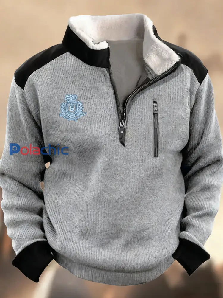 Hommes Henley Stand Collar Retro Casual Business Zipper Sports Sweatshirt A / S