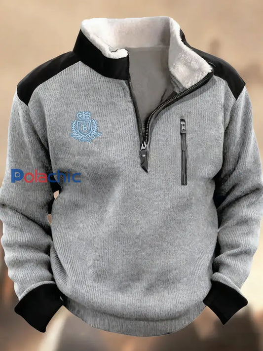 Hommes Henley Stand Collar Retro Casual Business Zipper Sports Sweatshirt A / S