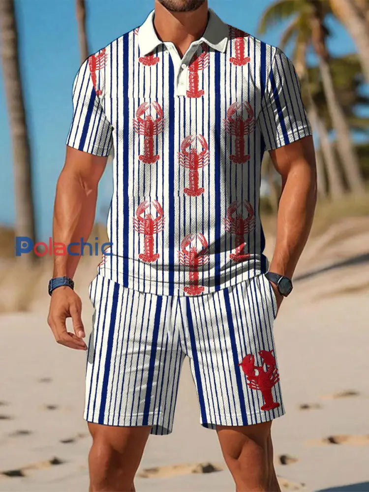 Hommes Homard Imprimé Ensembles Bleu Marine / S