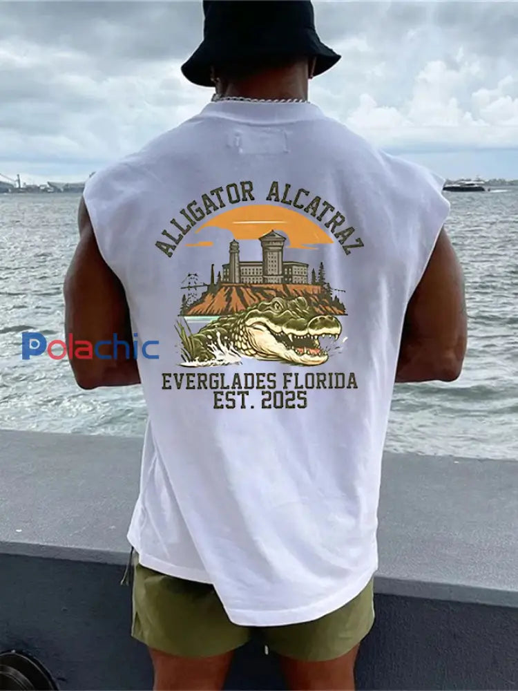 Hommes Retro Alligator Alcatraz Funny Florida Everglades foncé humour gilets
