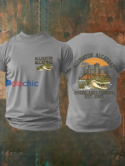 Hommes rétro Alligator Alcatraz Funny Florida Everglades foncé humour manches courtes Tee gris clair / S