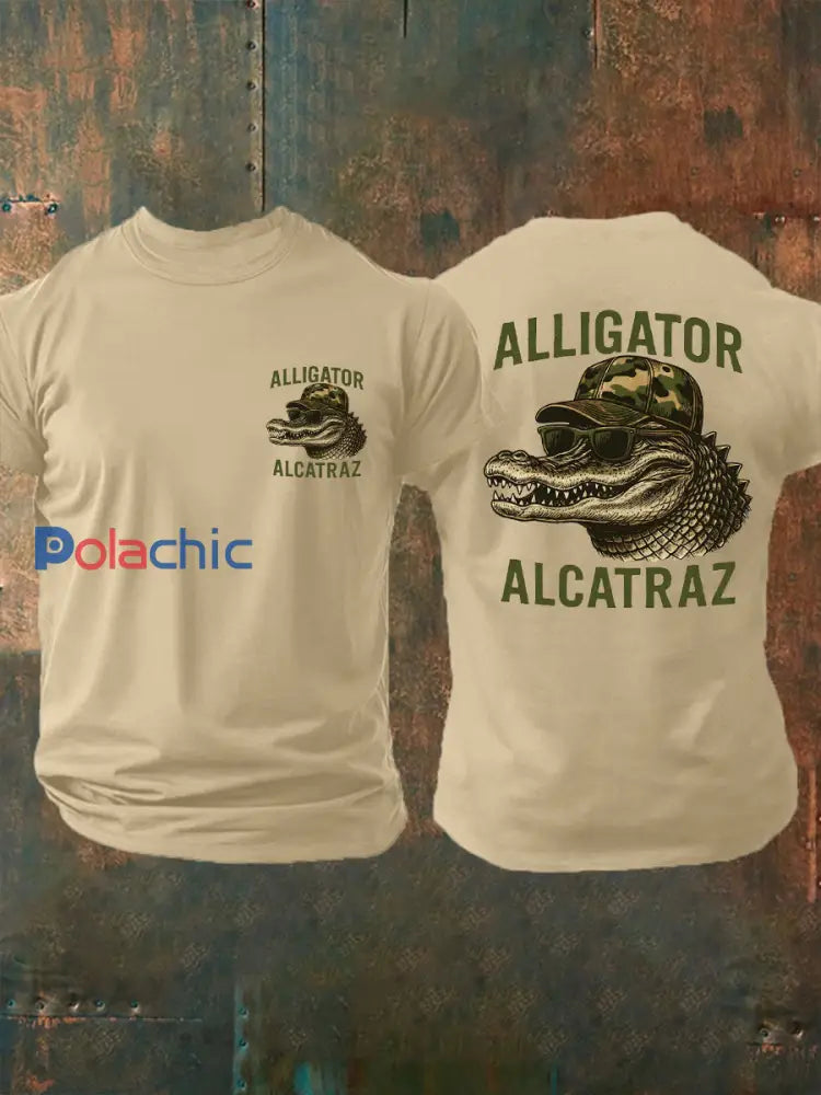 Hommes rétro Alligator Alcatraz Funny Florida Everglades foncé humour Tee abricot / S