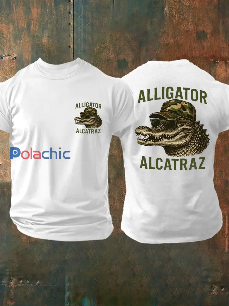 Hommes rétro Alligator Alcatraz Funny Florida Everglades foncé humour Tee blanc / S