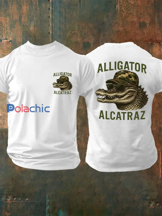 Hommes rétro Alligator Alcatraz Funny Florida Everglades foncé humour Tee blanc / S