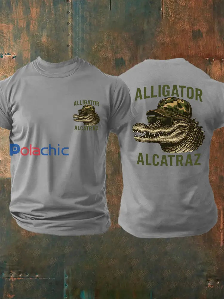 Hommes rétro Alligator Alcatraz Funny Florida Everglades foncé humour Tee gris clair / S