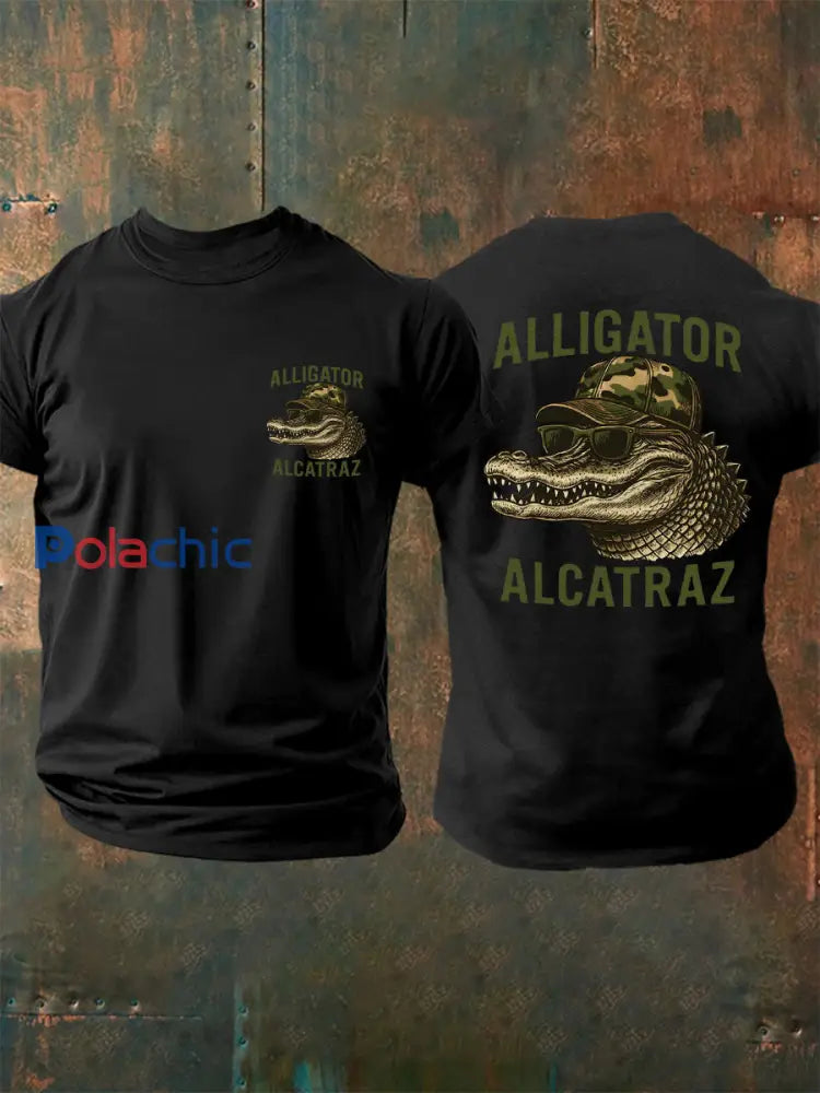 Hommes rétro Alligator Alcatraz Funny Florida Everglades foncé humour Tee noir / S