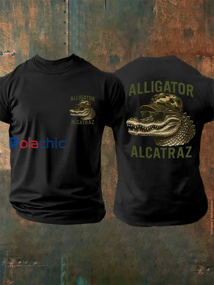 Hommes rétro Alligator Alcatraz Funny Florida Everglades foncé humour Tee noir / S