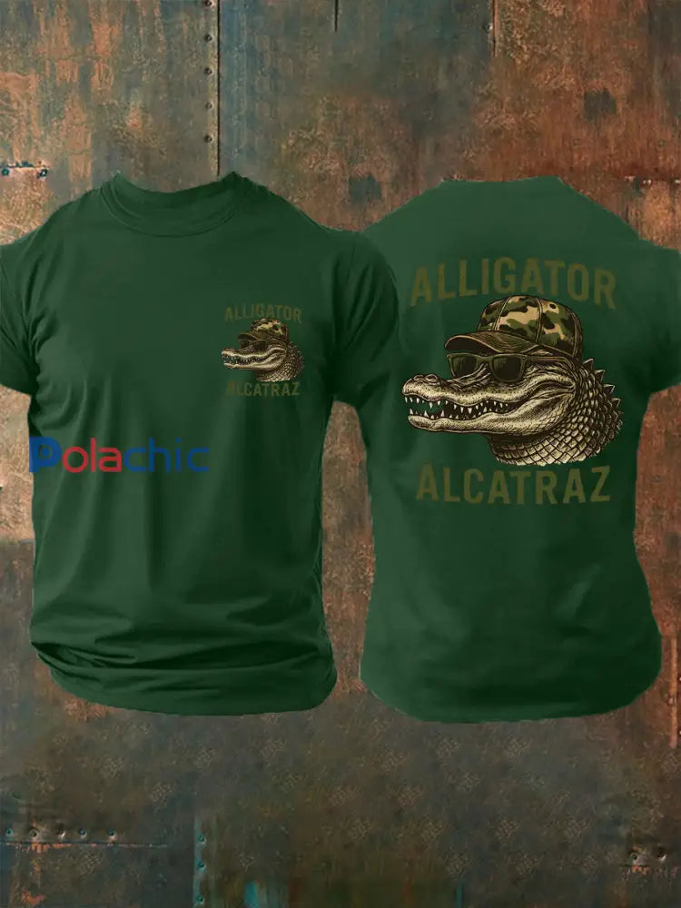 Hommes rétro Alligator Alcatraz Funny Florida Everglades foncé humour Tee vert foncé / S