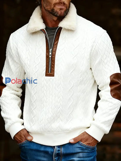 Hommes Rétro Casual Plaid Imprimé Col En Fourrure Zip-Up Top Blanc / S