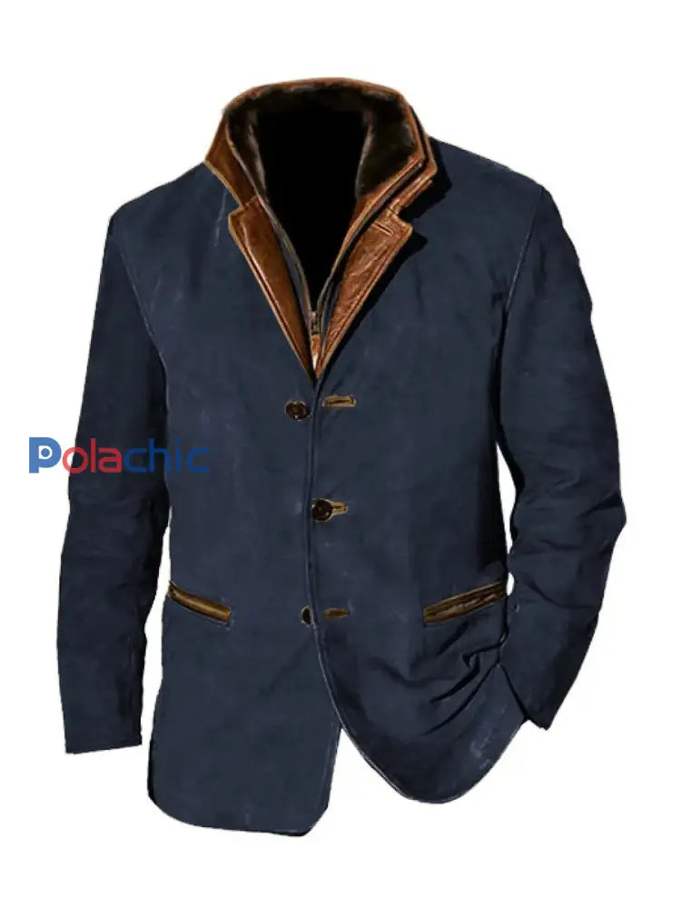 Hommes Rétro Casual Workwear Patchwork Color Block Veste Bleu / S