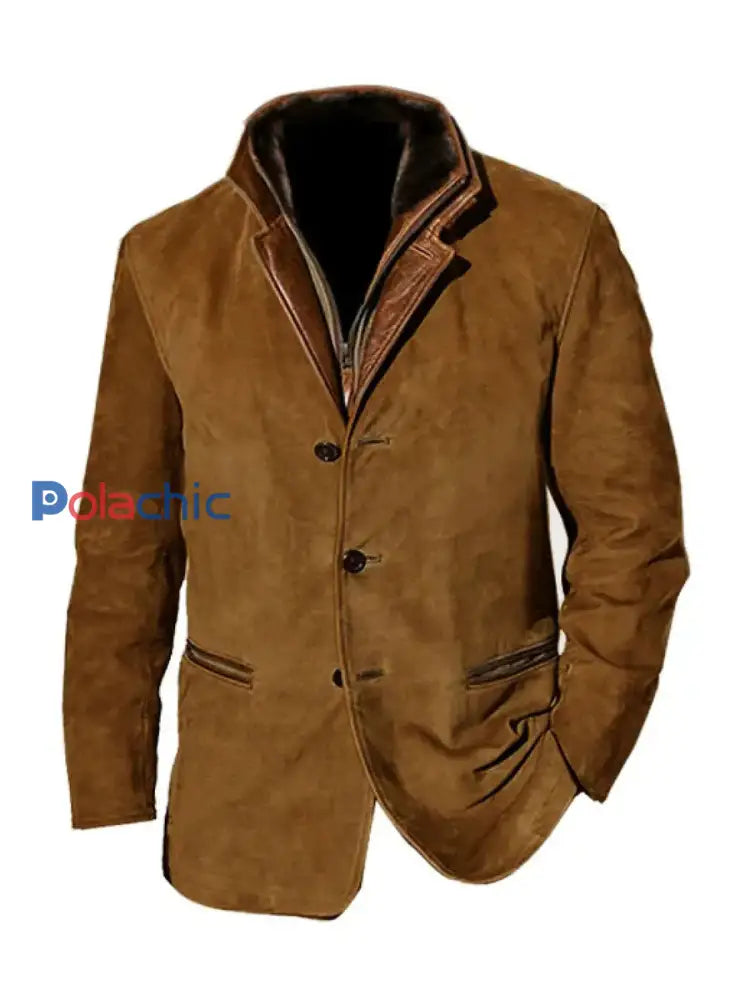 Hommes Rétro Casual Workwear Patchwork Color Block Veste Marron / S