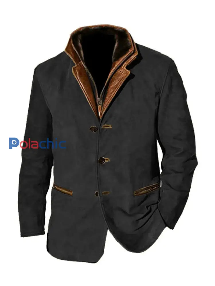 Hommes Rétro Casual Workwear Patchwork Color Block Veste Noir / S