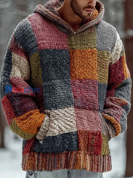 Hommes Retro Color Block Imprimer Hoodie comme image / S