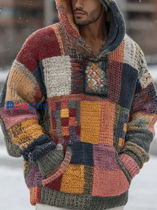 Hommes Retro Color Block Imprimer Hoodie comme image / S