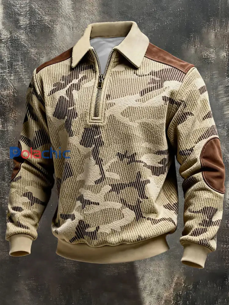 Hommes Retro Color Block Imprimer Zip-Up Sweatshirt comme image / S