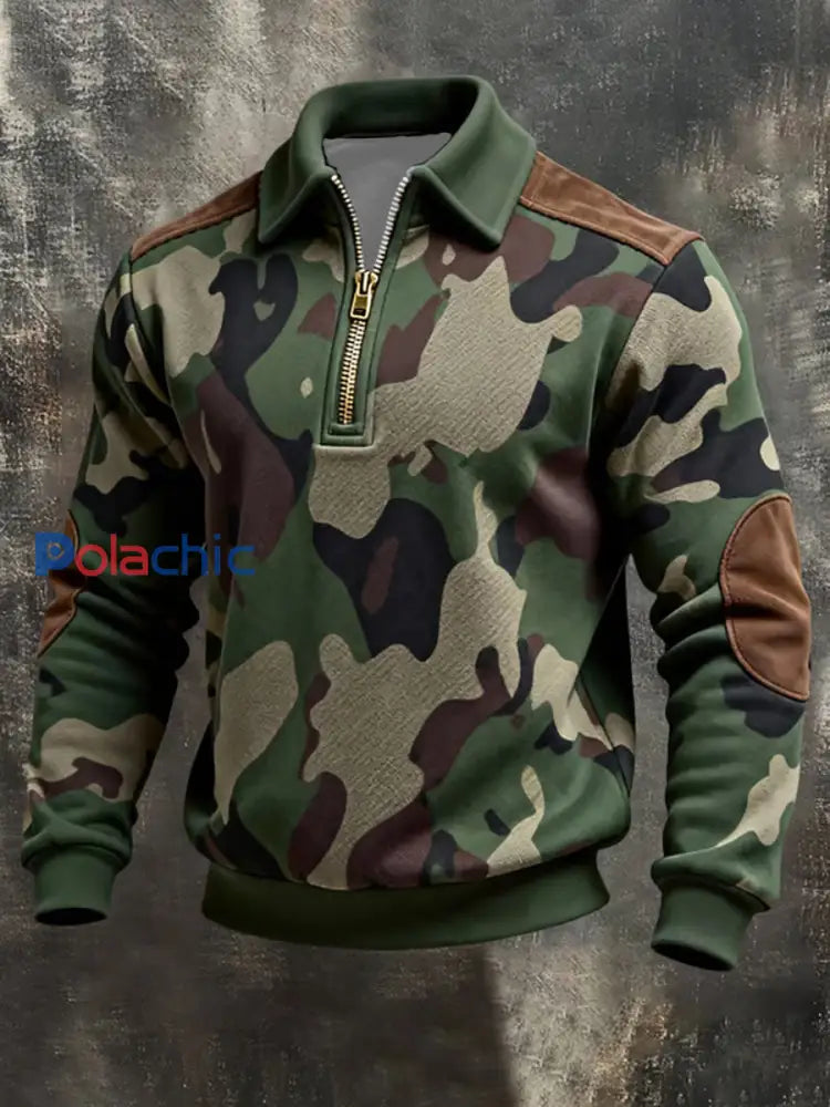 Hommes Retro Color Block Imprimer Zip-Up Sweatshirt comme image / S