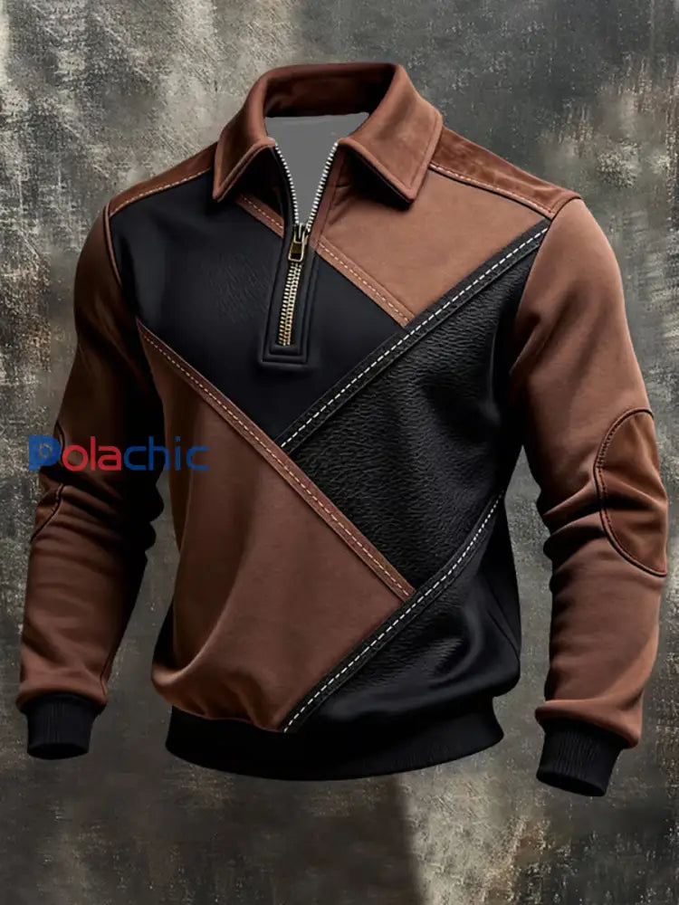 Hommes Retro Color Block Imprimer Zip-Up Sweatshirt comme image / S