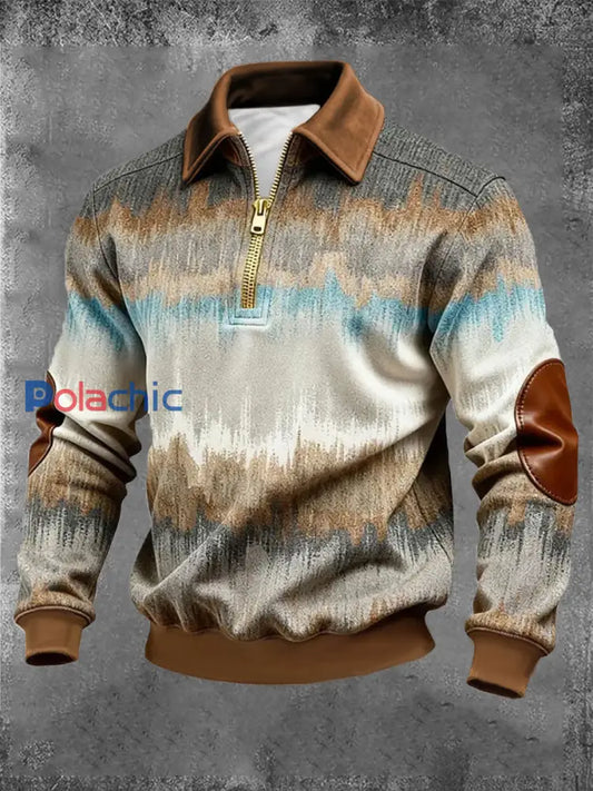 Hommes Retro Color Block Imprimer Zip-Up Sweatshirt comme image / S