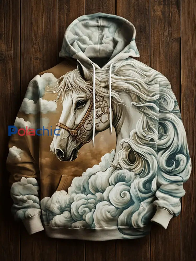 Hommes Retro Horse Art Print Casual Hoodie A / S