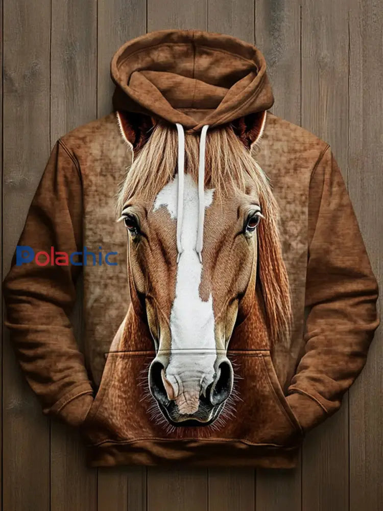 Hommes Retro Horse Art Print Casual Hoodie A / S