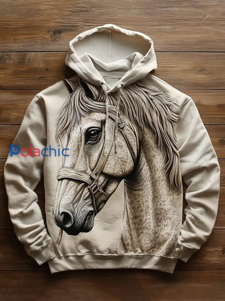 Hommes Retro Horse Art Print Casual Hoodie A / S