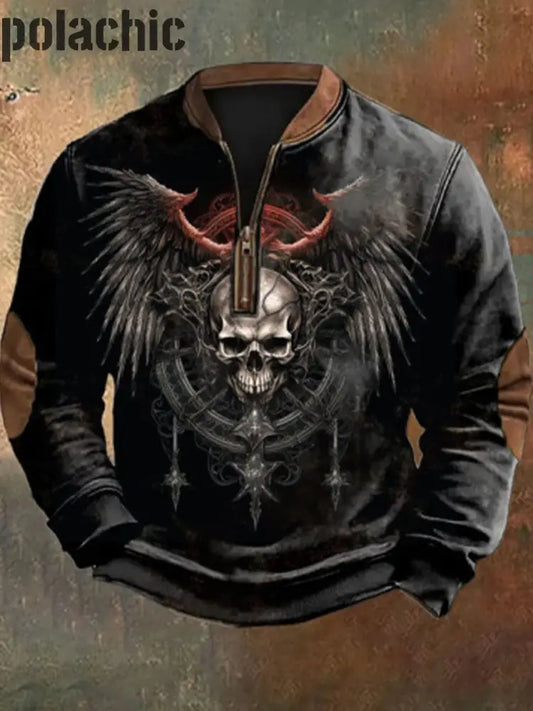 Hommes Rétro Punk Texturé Graphique Impression Henley Casual Extérieur Épais Sweatshirt A / S