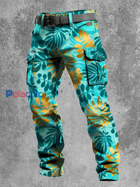 Hommes Rétro Vacances Affaires Hawaii Art Imprimer Pantalons Casual Workwear Bleu / S