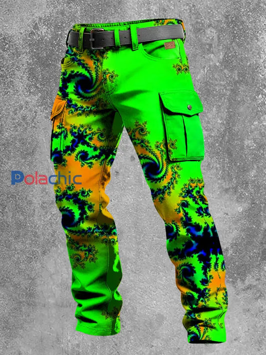 Hommes Rétro Vacances D’affaires Psychédélique Impression D’art Casual Pantalons De Travail Vert / S