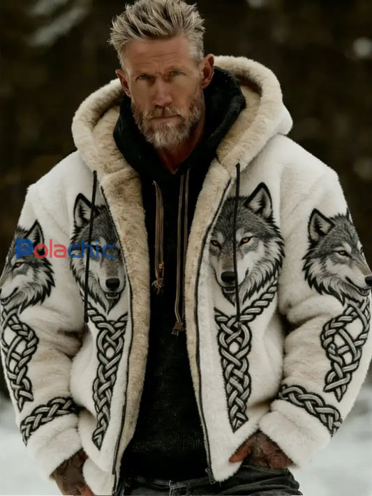 Hommes Retro Viking Wolf Totem style celtique flanelle chaud Sweat à capuche A / S