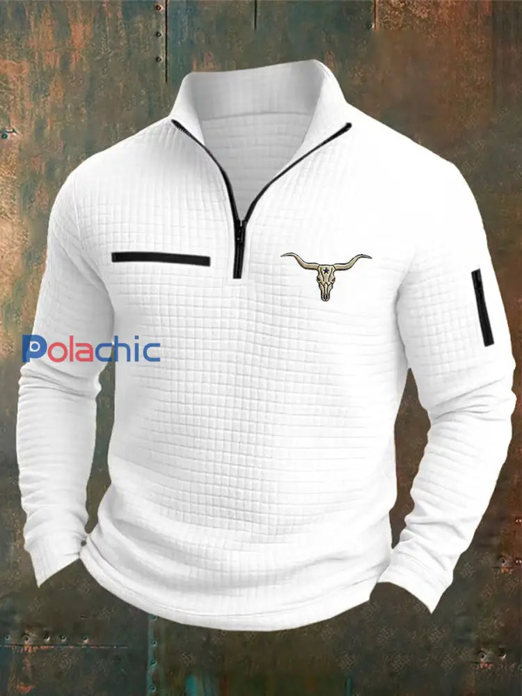 Hommes Rétro Western Casual manches longues Sweatshirt / Hoodie Blanc / S