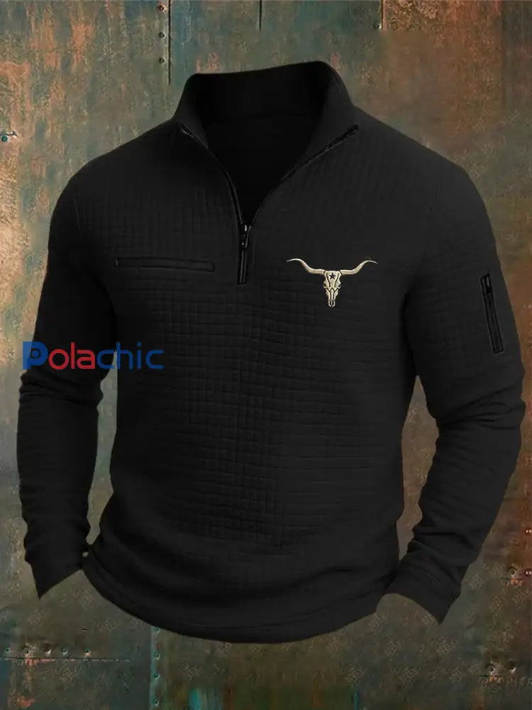 Hommes Rétro Western Casual manches longues Sweatshirt / Hoodie Noir / S
