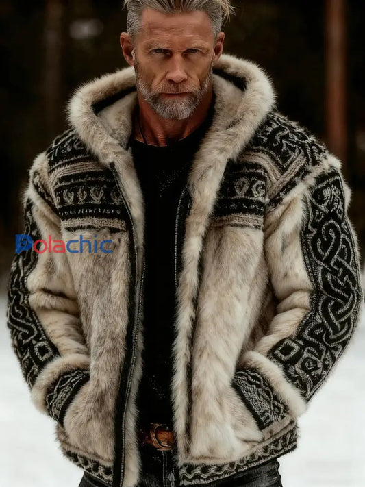 Hommes Vintage Viking Celtic Knot Flanelle Zipper Veste à capuche Kaki / S