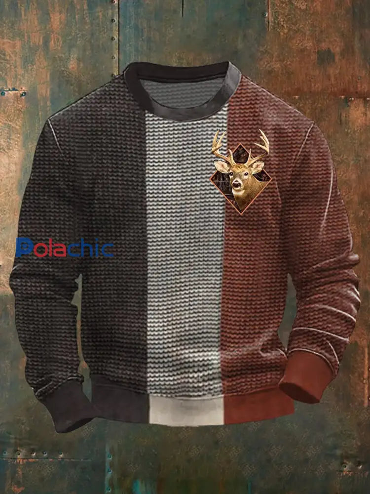 Hommes Vintage Western Elk Crew Neck Sweatshirt comme image / S