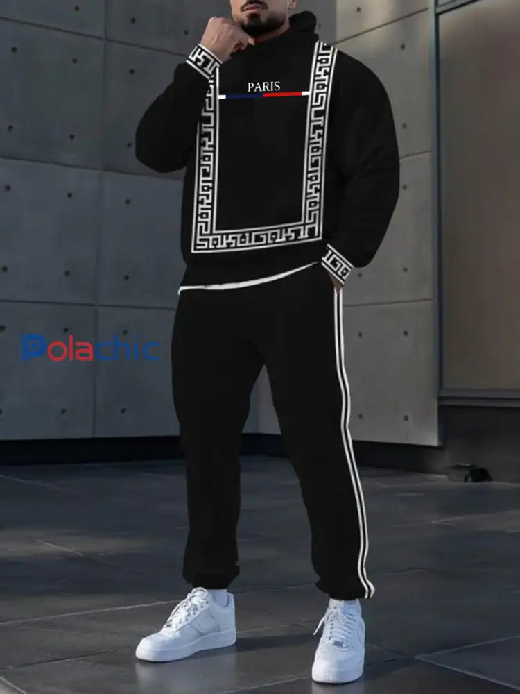 Hoodie occasionnel des hommes et l’ensemble de pantalon Noir / S