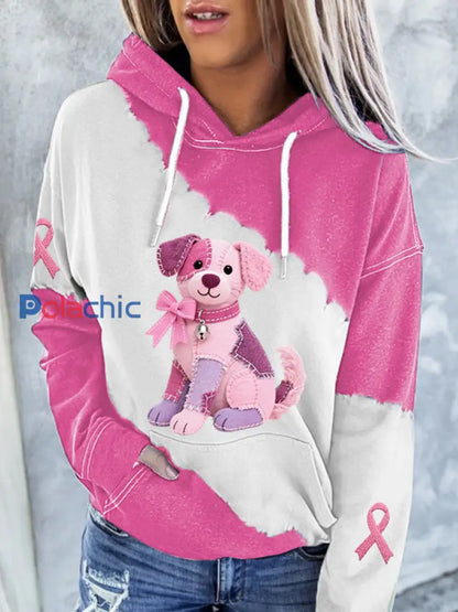 Hoodie rose de soutien de conscience de cancer du sein de ruban rose de chien des femmes Rose Rouge / S