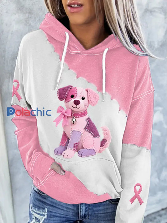 Hoodie rose de soutien de conscience de cancer du sein de ruban rose de chien des femmes Rose / S