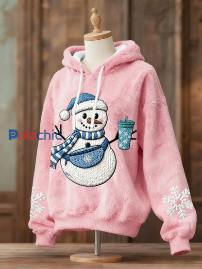 Hoodies de flanelle de bonhomme de neige de Noël des femmes Rose / S