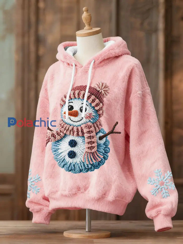 Hoodies de flanelle de bonhomme de neige de Noël des femmes Rose / S