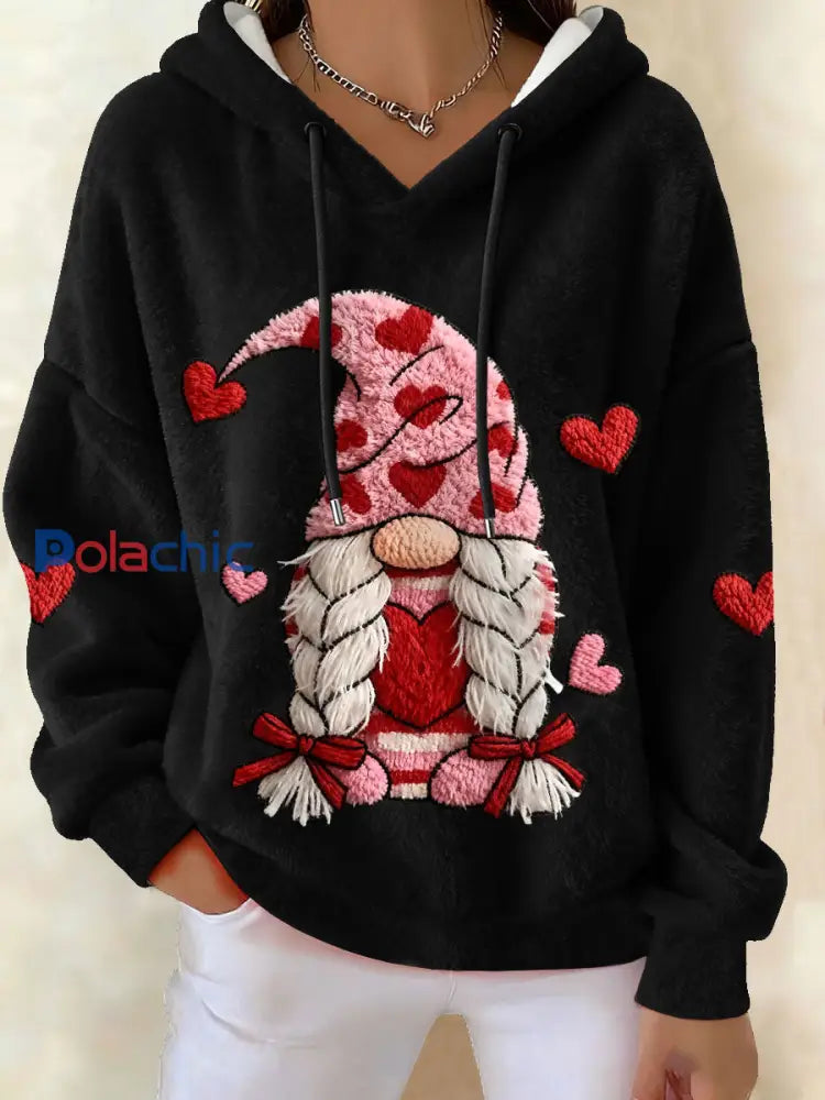 Hoodies de flanelle nain de la Saint-Valentin des femmes Noir / S