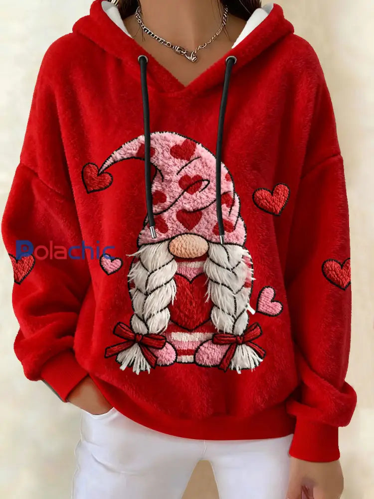 Hoodies de flanelle nain de la Saint-Valentin des femmes Rouge / S
