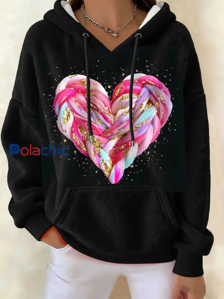 Hoodies en molleton en forme de coeur pour femmes Noir / S