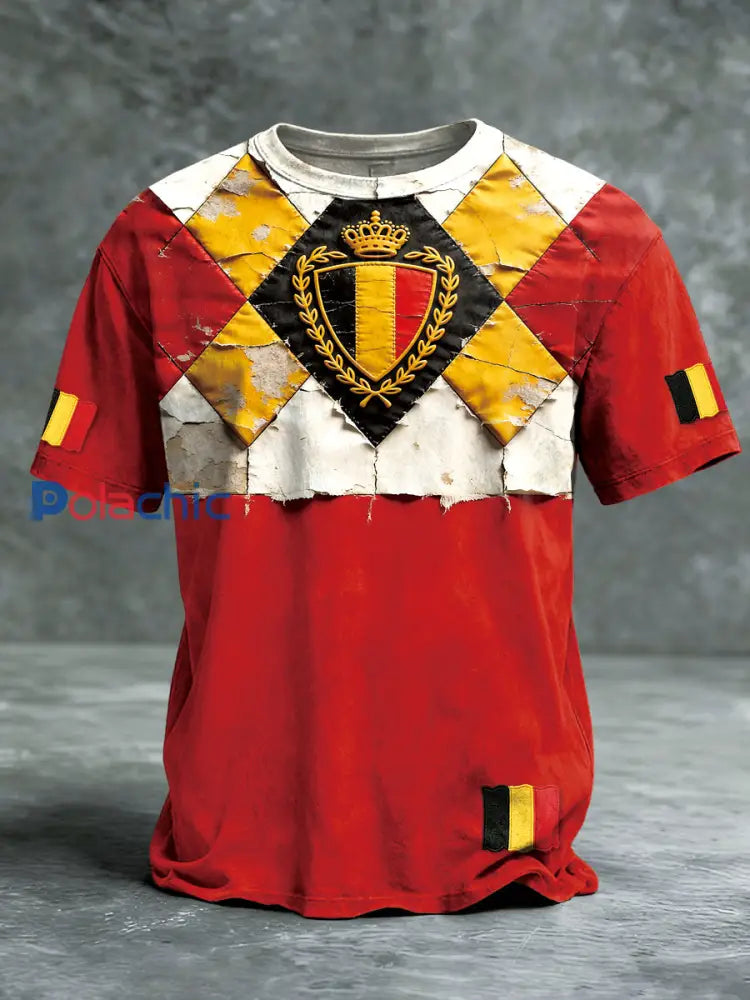 Imprimé de mode Vintage lâche T-shirt à manches courtes Rouge / S