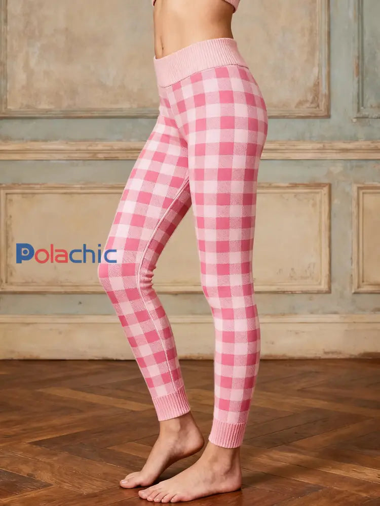 Jambières confortables à motif de carreaux roses pour femmes Rose / S
