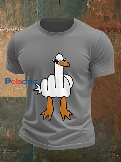 Je ne donne pas un canard drôle doigt du milieu des hommes Offensive Rude Duck Imprimer Tee gris clair / S