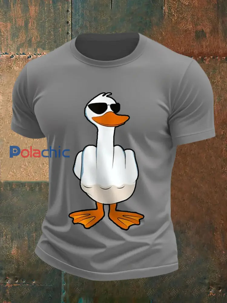 Je ne donne pas un canard drôle doigt du milieu des hommes Offensive Rude Duck Imprimer Tee gris clair / S