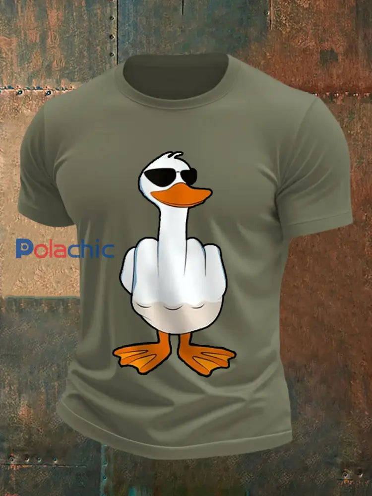 Je ne donne pas un canard drôle doigt du milieu des hommes Offensive Rude Duck Imprimer Tee vert armée / S
