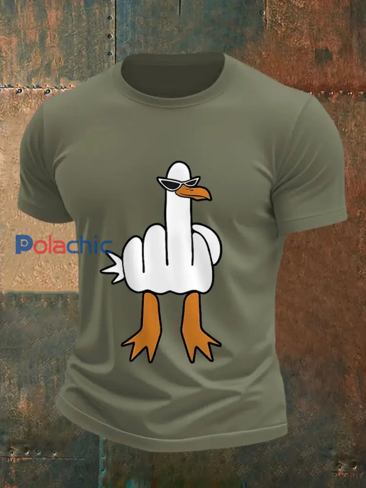 Je ne donne pas un canard drôle doigt du milieu des hommes Offensive Rude Duck Imprimer Tee vert d’armée / S