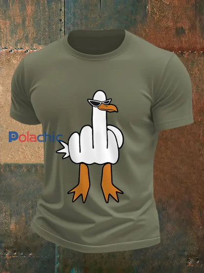 Je ne donne pas un canard drôle doigt du milieu des hommes Offensive Rude Duck Imprimer Tee vert d’armée / S
