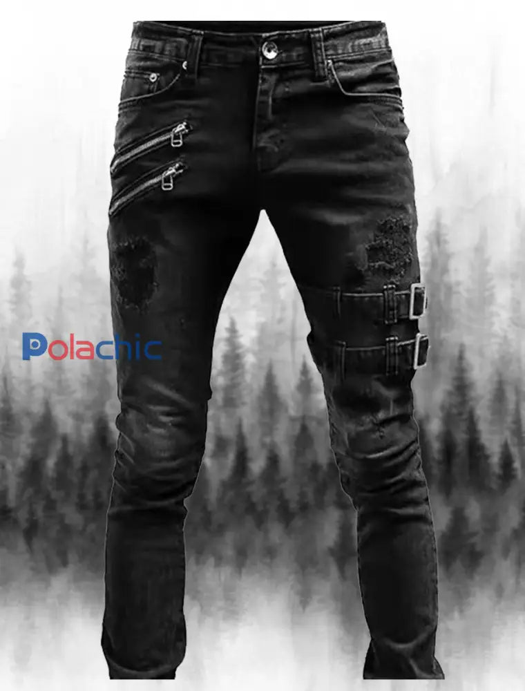 Jeans rétro décontractés pour hommes Noir / S