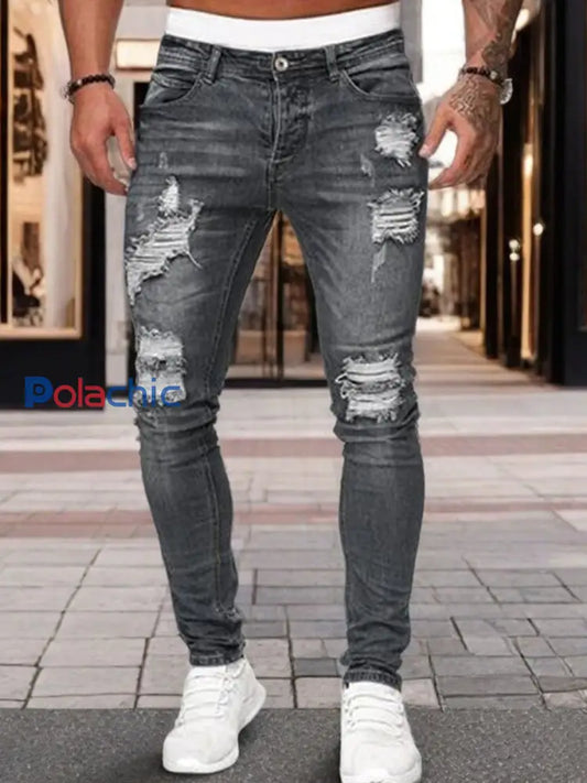 Jeans rétro occasionnels des hommes Gris / S